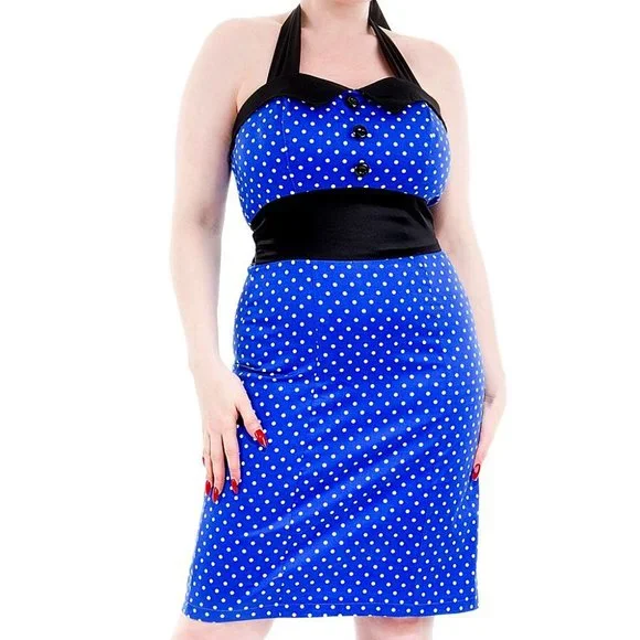 HEARTS & ROSES LONDON | Dresses | Hearts Roses Blue Pin Dot Halter Pencil  Dress | Poshmark